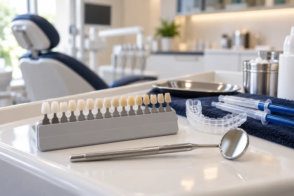 Professional tooth shade guide and whitening preparation