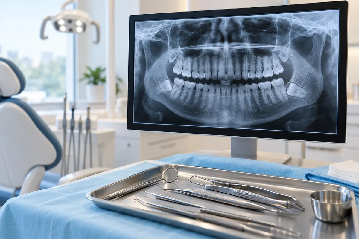 Panoramic dental X-ray used for wisdom-tooth assessment